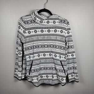 T by Talbots Fair Isle Cowl Neck Pullover Cotton Top Gray Black Long Sleeve Sz M